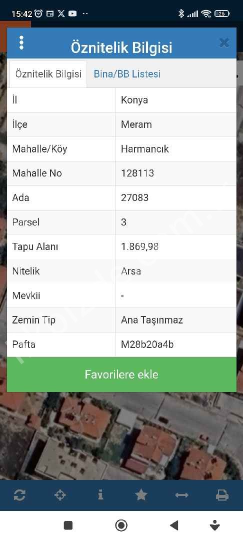 DEV GAYRİMENKUL KONYA MERAM HARMANCIK'TA 1869 METRE İMARLI ARSA SATIYOR