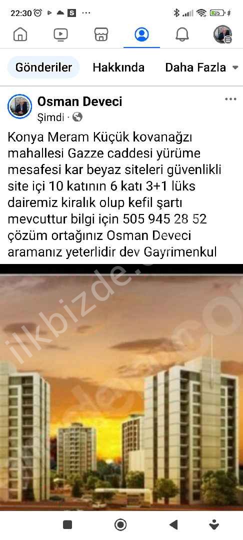Konya Meram Küçük kovanağzı mahallesi Gazze caddesi yürüme mesafesi kar beyaz siteleri güvenlikli site içi 10 katının 6 katı 3+1 lüks dairemiz kiralık