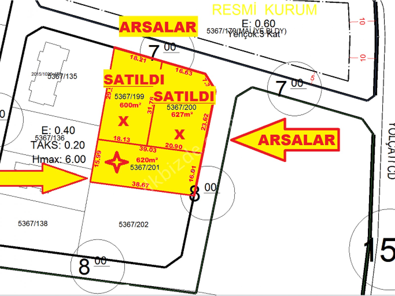 İSTİKLAL MAH. VİLLALARIN YANIN'DA CADDEYE ÇOK YAKIN 620m² ARSA
